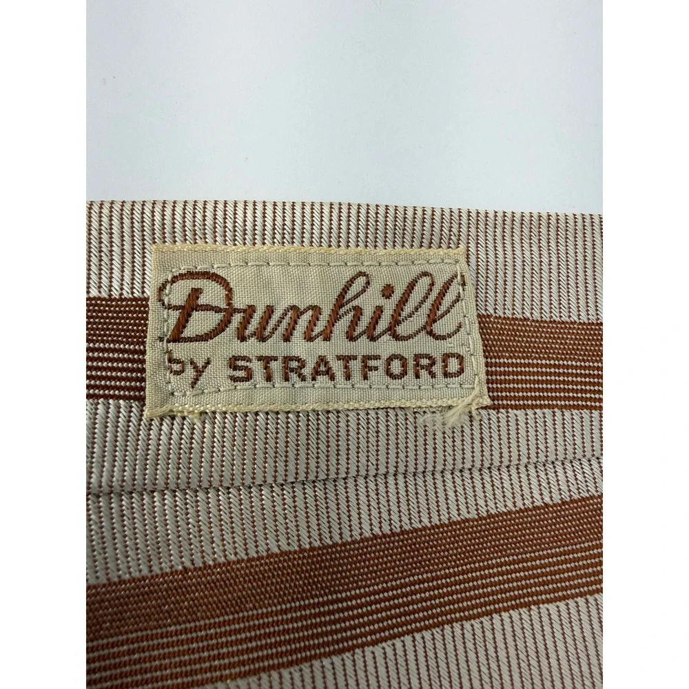 Dunhill by Stratford Mens Vintage Tan Brown Geometric‎ Embroidered Skinny Tie